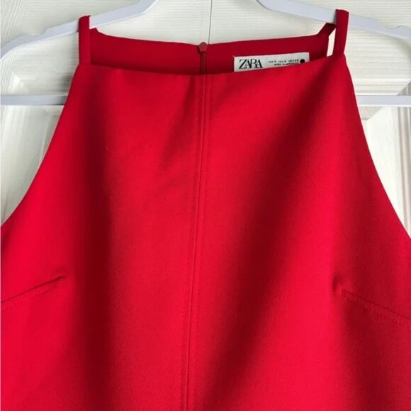 ZARA Dress Size Small Red Halter Bodycon Mini Dress - Picture 3 of 9